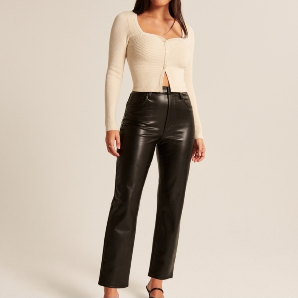 Abercrombie and Fitch Vegan Leather Ultra High Rise Ankle Straight Pant in Black